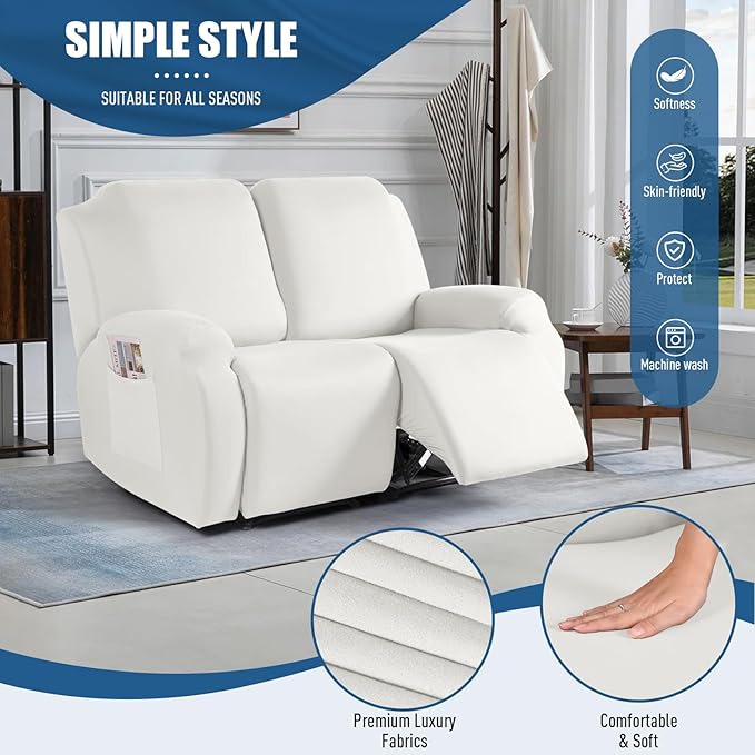 TAOCOCO Recliner Loveseat Slipcover, 2 Pieces Polyester Fabric Stretch Sofa - Image 2
