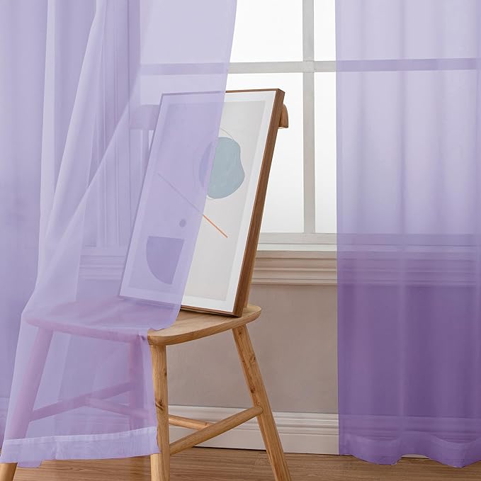 Chyhomenyc Sheer Lilac Curtains 90 inches Long 2 Panels, Light Filtering Soft - Image 3