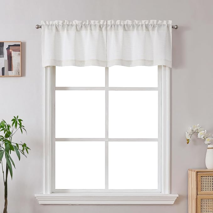 Gwine Natural Valance for Windows, Light Filtering Faux Linen Textured Kitchen by Gwine