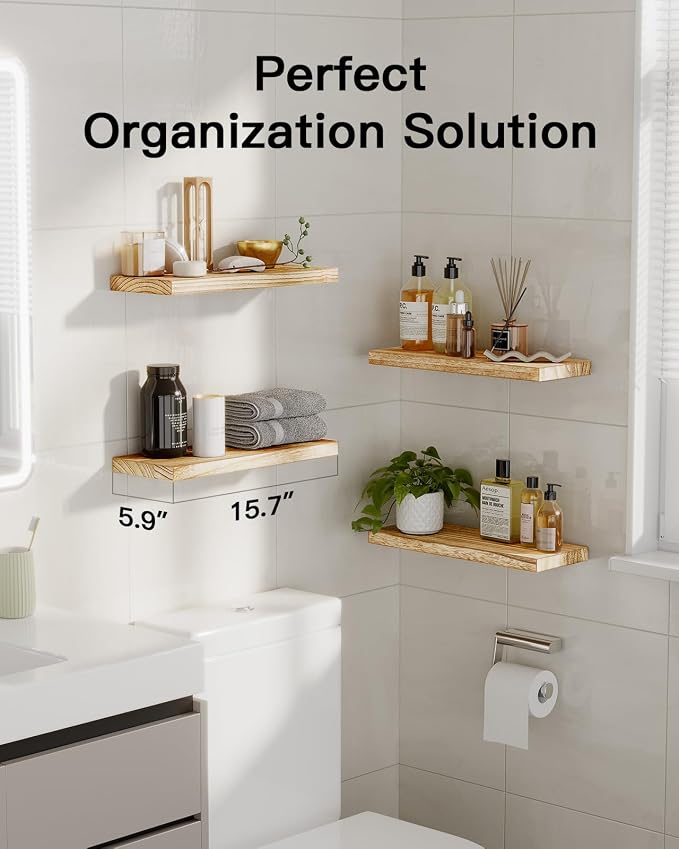 AMADA HOMEFURNISHING Floating Shelves, Paulownia Wood Wall Shelves - Image 2