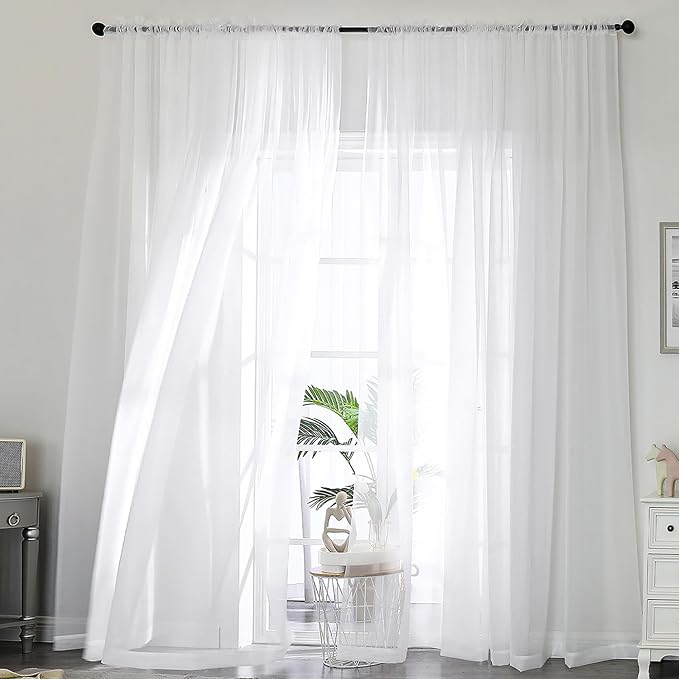 OWENIE Extra Long White Sheer Curtains 144 inch 2 Panels Set, Translucent by OWENIE