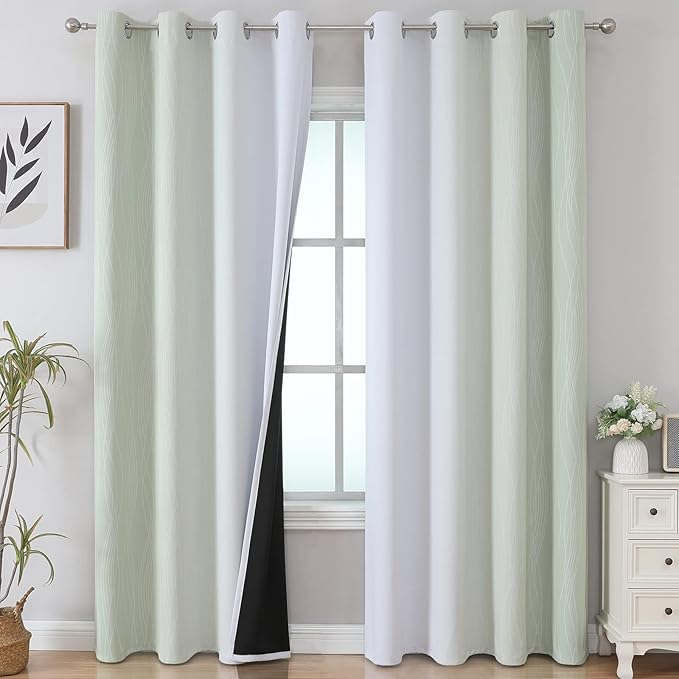Estelar Textiler Sage and Grayish White Blackout Curtains 108 Inches Long by ESTELARTEXTILER