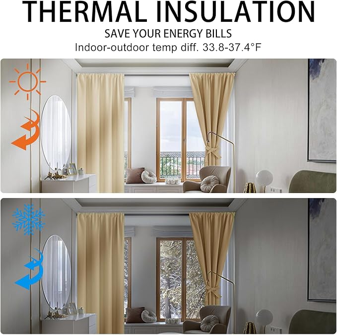 JIUZHEN Blackout Curtains for Bedroom– Thermal Insulated, Noise Reducing Room - Image 4