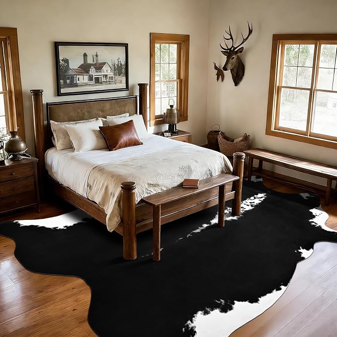 BENRON Premium Cowhide Rug Black, Faux Cow Hide Rugs - Image 5