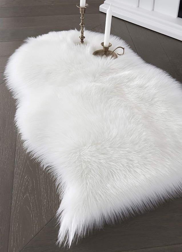 SERISSA Faux Sheepskin Fur Area Rug White Fur Chair Cover Seat Pad Small Fuzzy - Image 5