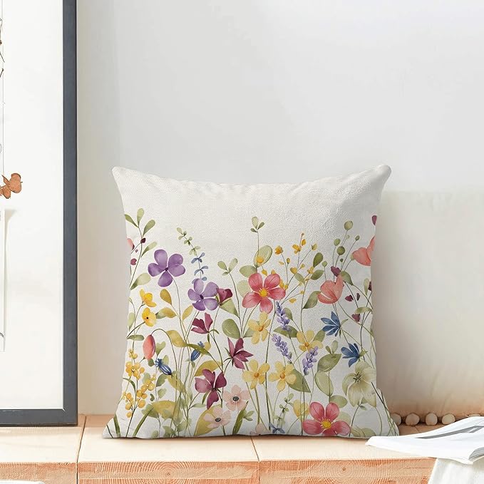 AEIOAE Spring Pillow Covers 24x24 Inch Set of 2, Colorful Wild Flower Leaves - Image 3