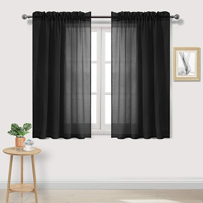 DWCN Black Sheer Curtains Semi Transparent Voile Rod Pocket Curtains by DWCN