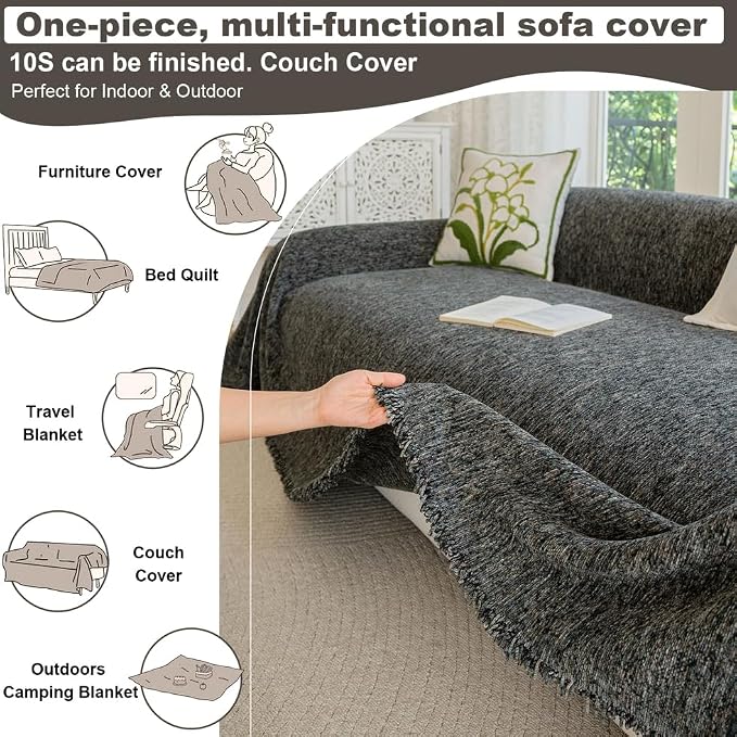 ROOMLIFE Gray Couch Cover Boho Sofa Covers - Image 6