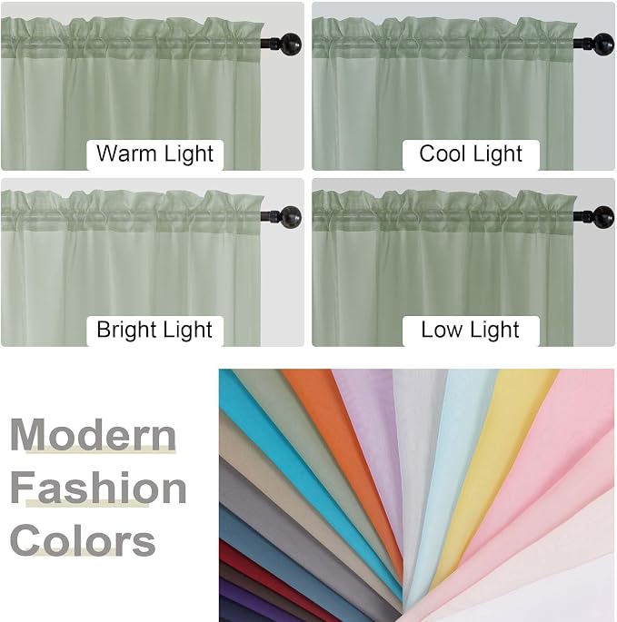 Sage Green Sheer Curtain for Bedroom Living Room 78 Inches Long 2 Panels Set - Image 7
