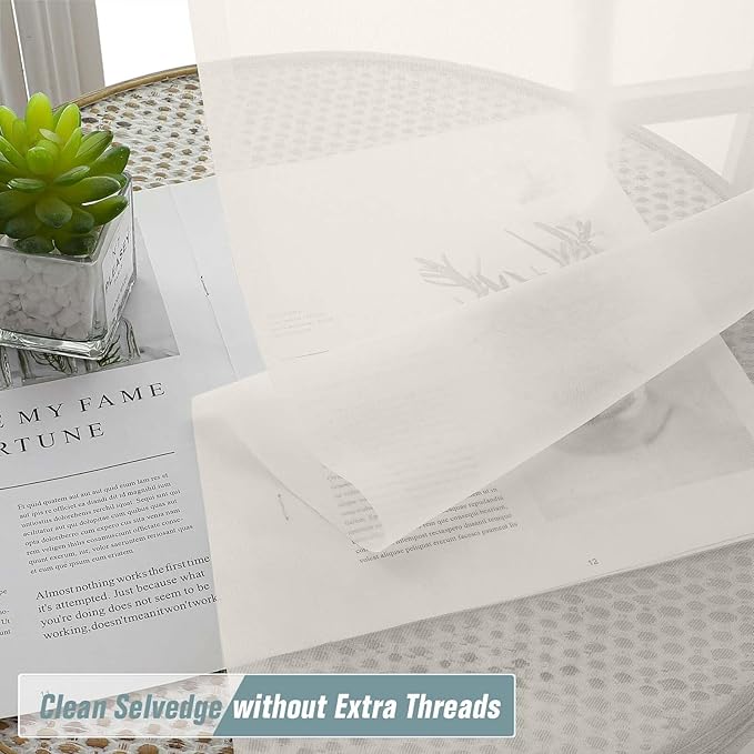 Ivory Valances for Windows 14 inch Length 2 Panels Set, Small Voile Sheer - Image 5