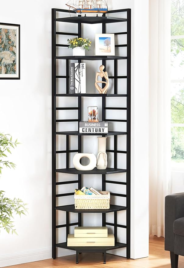 HOMISSUE Corner Shelf, 7 Tier Tall Narrow Bookshelf 82.6", Industrial Corner by Homissue