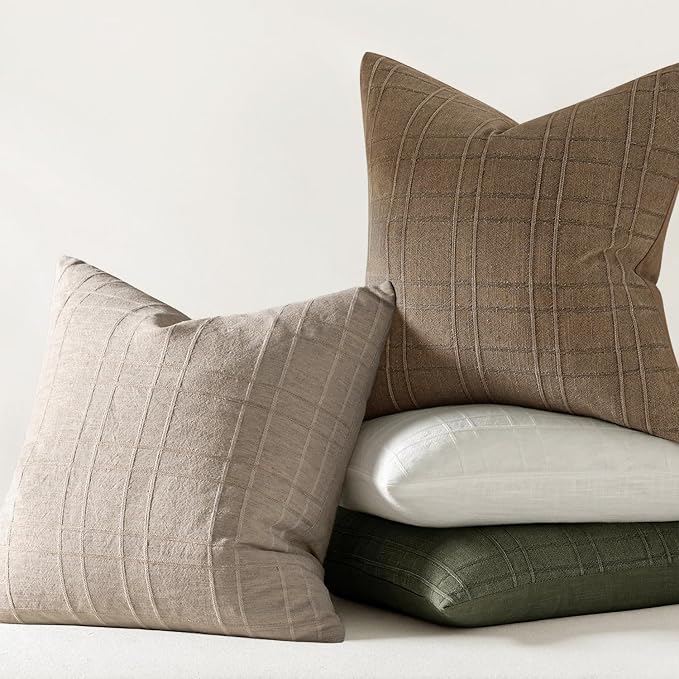 MIULEE Decorative Linen Check Euro Shams Throw Pillow Covers Neutral Farmhouse - Image 6