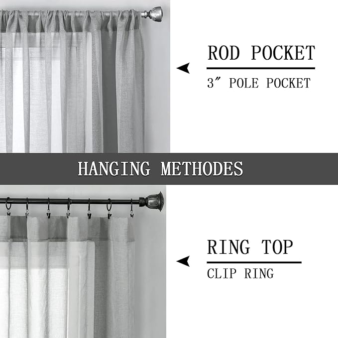 Tollpiz Sheer Curtains Living Room Linen Textured Curtain Sheers Light - Image 5