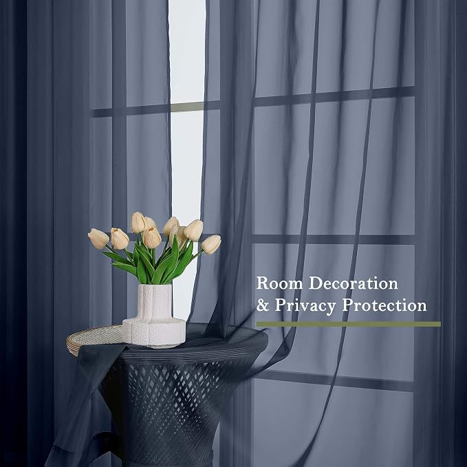 Lecloud Navy Blue Sheer Curtains 90 Inches Long 2 Pcs, Soft Airy Light - Image 4