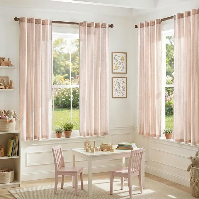 jinchan Linen Curtains for Living Room Candy Striped Curtains 63 inch Length - Image 4