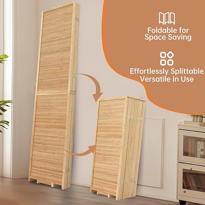 Room Divider Folding Privacy Screens, Hand-Made 67'' High Bamboo Room Dividers - Image 4