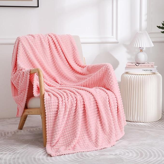 Puncuntex Flannel Fleece Throw Blanket Light Pink 50"×70", Super Soft Plush by Puncuntex