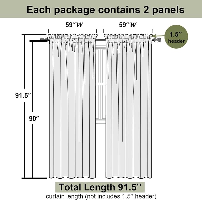 Lecloud Black Sheer Curtains 90 Inches Long 2 Panels, Light Filtering Privacy - Image 2