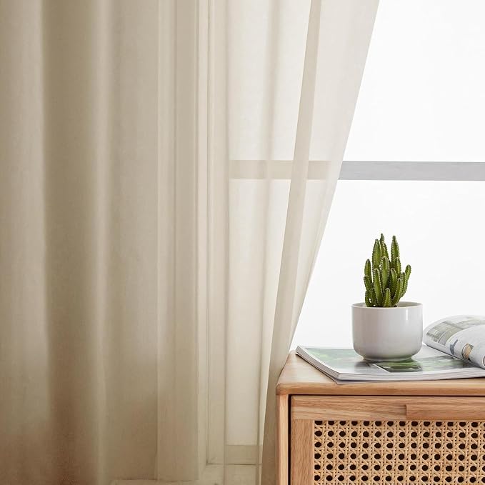 Aiyufeng Taupe Sheer Curtains 90 Inches Long 2 Panels Set, Semi Transparent - Image 5