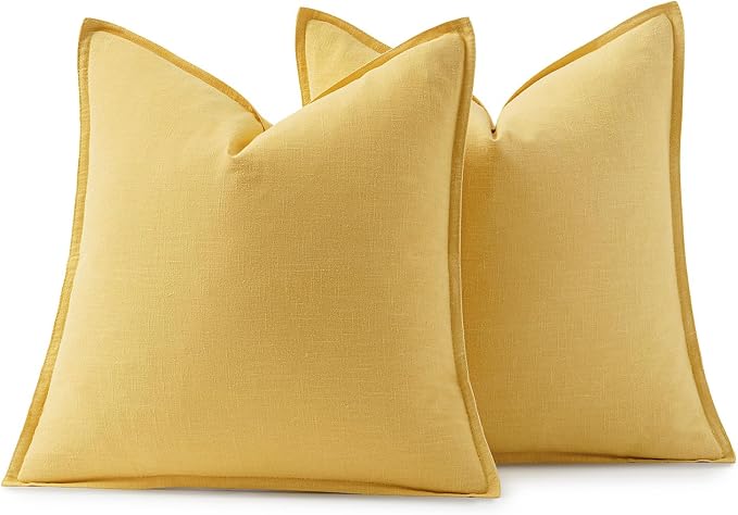 MIULEE Decorative Linen Euro Sham Pillow Covers 24x24 Yellow ​Boho Farmhouse​ - Image 6