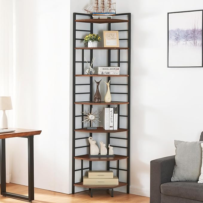 HOMISSUE Corner Shelf, 7 Tier Tall Narrow Bookshelf 82.6", Industrial Corner - Image 3