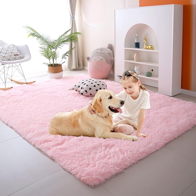 CAIYUECS Light Pink Rug for Bedroom Girls, 8x10 Feet Soft Fluffy Shag Area Rugs by CAIYUECS