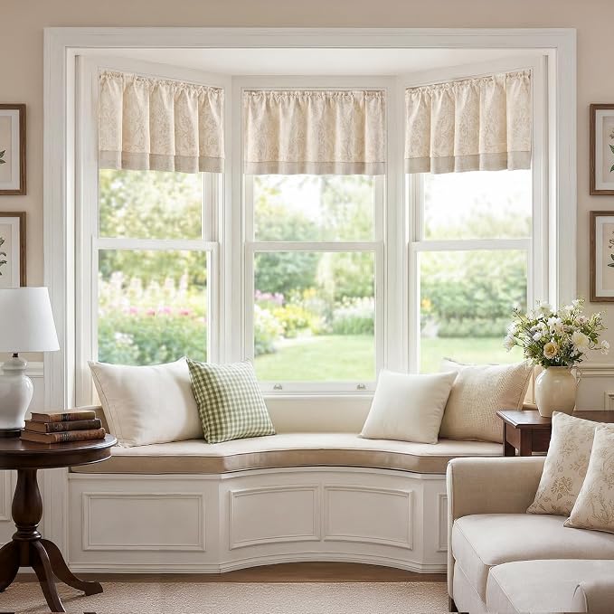 jinchan Linen Valance Curtain Farmhouse Floral Printed Small Window Curtain - Image 5