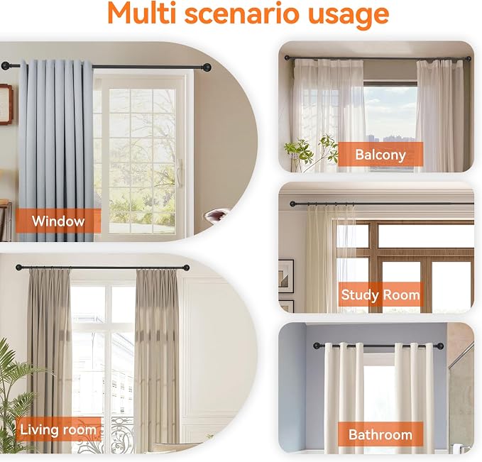 Black Curtain Rods for Windows 48 to 84 or 88 Inches Max - Image 6