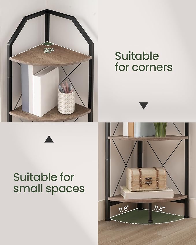 CHOEZON 5-Tier Corner Shelf, Industrial Corner Bookshelf, 59.4" Corner Storage - Image 3