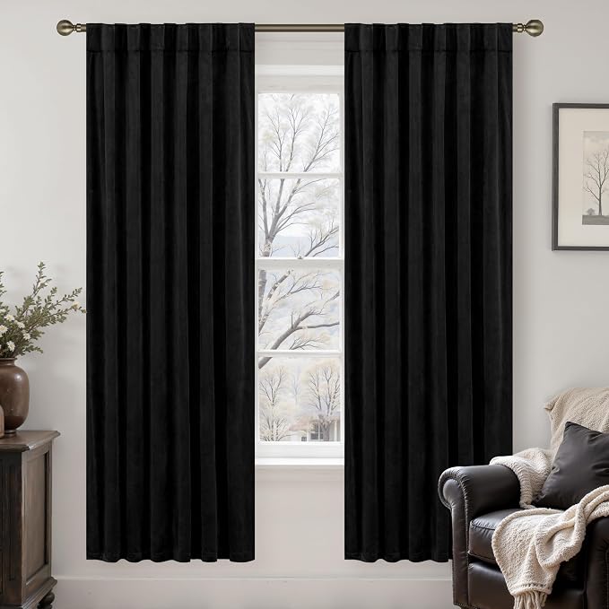 LAMIT Velvet Blackout Curtains for Bedroom 78 Inch Length, Halloween Black Room - Image 2