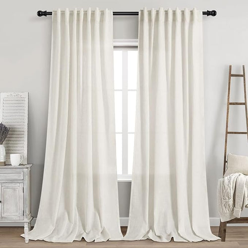 2 Panels Set Cream Linen Curtains 108 inches Long by Nanspring