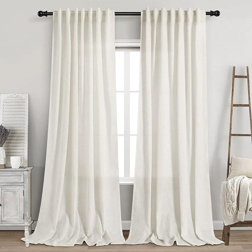 2 Panels Set Cream Linen Curtains 105 inches Long by Nanspring