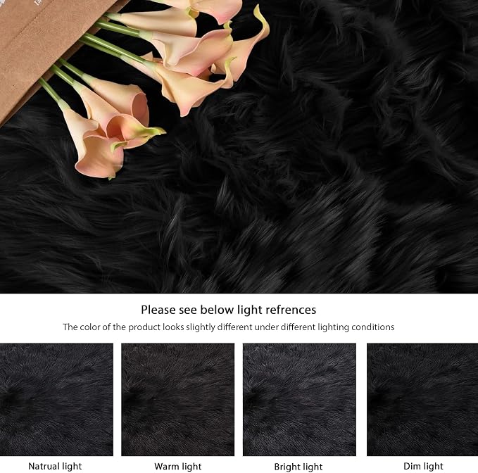 ORINOVA Black Shag Washable Furry Fur Area Rugs - Image 8