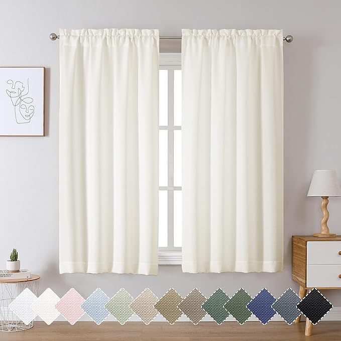 Chyhomenyc Bedroom Curtains 63 Inch Length 2 Panels, Faux Linen Textured Light - Image 2