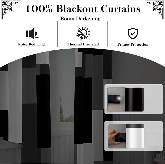 Tyrot Black Grey 100% Blackout Curtains - Image 3