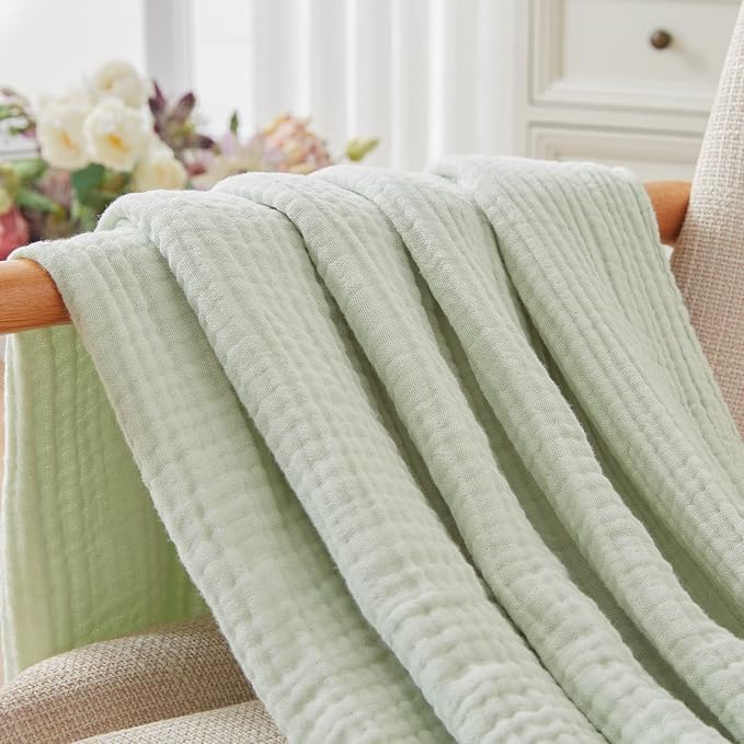 EMME Cotton Blanket Queen Size for Bed Soft Large Muslin Bed Blankets 90"x90" - Image 9