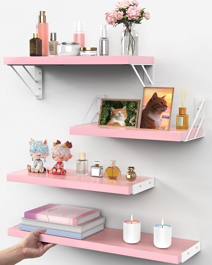 BAYKA Wall Shelves for Bedroom Decor, Mounted Rustic Wood Shelves for Kids Books by Bayka