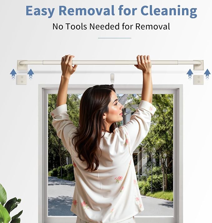 Beige White Curtain Rods for Windows 66-152Inch Heavy Duty Wrap Around Blackout - Image 6