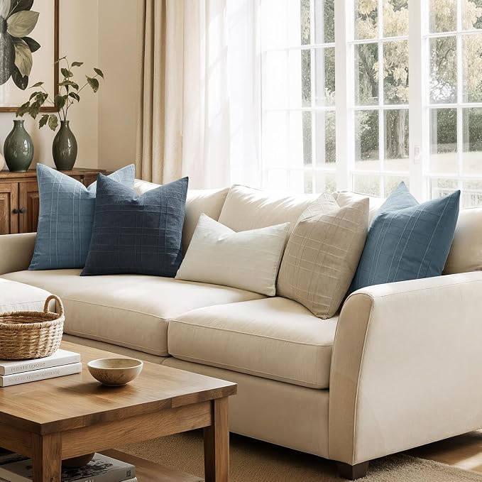 MIULEE Decorative Linen Check Euro Shams Throw Pillow Covers Neutral Farmhouse - Image 5