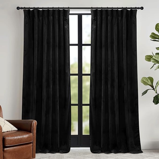 RYB HOME Black Velvet Curtains 102 inches by RYBHOME