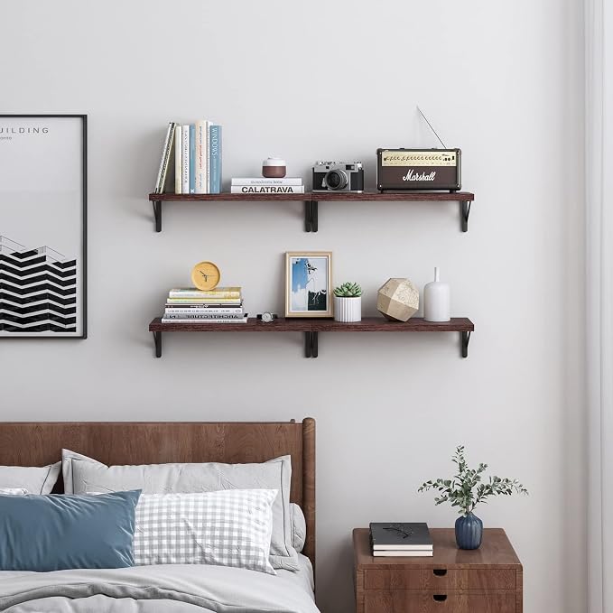 YGEOMER Floating Shelves for Wall, Different Sizes Walnut Red Brown Wall - Image 8