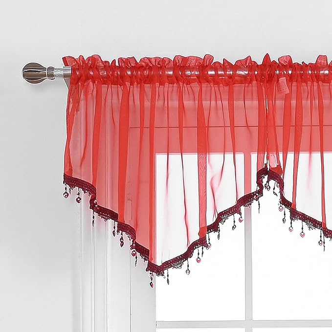Beaded Sheer Valance Curtains for Living Room, Rod Pocket Farmhouse Window by PearAge