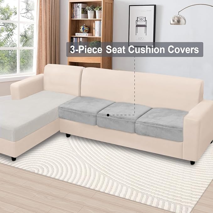 NAISI Couch Cushion Covers 3 Pieces Velvet Stretch Sofa Seat Covers or Backrest - Image 2