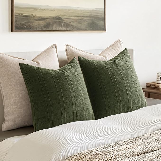 MIULEE Decorative Linen Check Throw Pillow Covers Neutral Farmhouse Vintage - Image 5