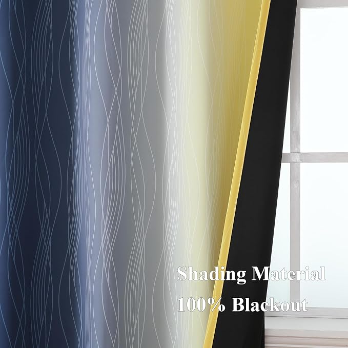 Estelar Textiler Navy Blue and Yellow Ombre Blackout Curtains 54 Inch Length 2 - Image 5