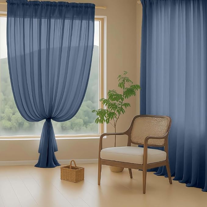 Navy Blue Sheer Curtains for Window 96 Inches Long 2 Panels, Soft Airy Light - Image 8