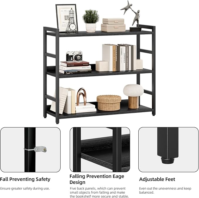 NUMENN Wide Bookshelf, 3 Tier Bookshelves, Home Office Bookcase Shelf Storage - Image 6