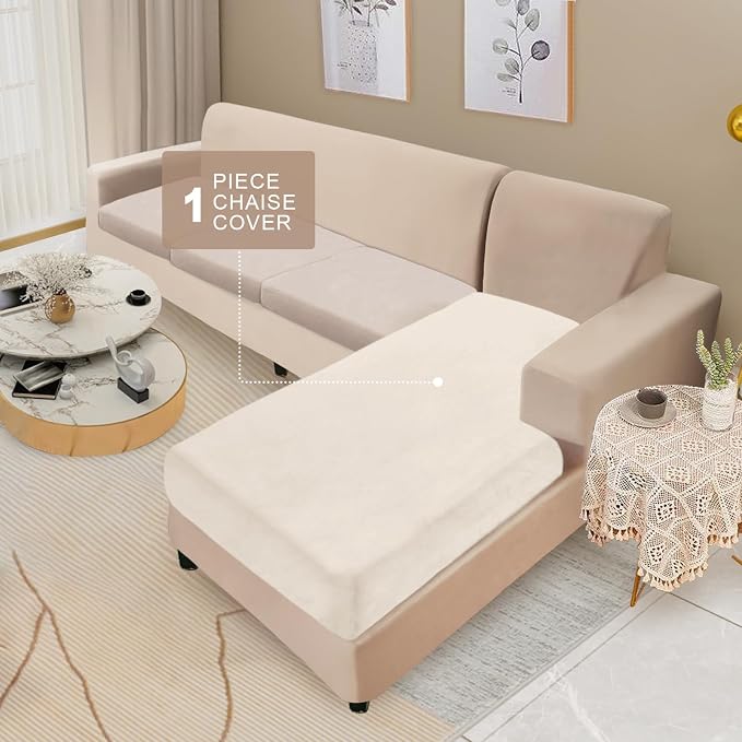 NAISI Sectional Couch Cover 1 Piece Velvet Separate Chaise Lounge Cover Soft - Image 2