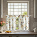 Leeva Linen Textured Cafe Curtains, Farmhouse Style Floral Print Half Curtains by Leeva