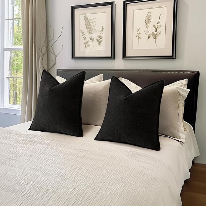 MIULEE Pack of 2 Black Decorative Pillow Covers 18x18 Inch Soft Chenille - Image 5